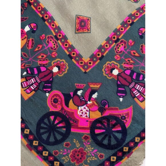 Vintage Cornelia James Rayon Scarf, Made in Italy, 44" x 42", Folk Art Print - Picture 3 of 9